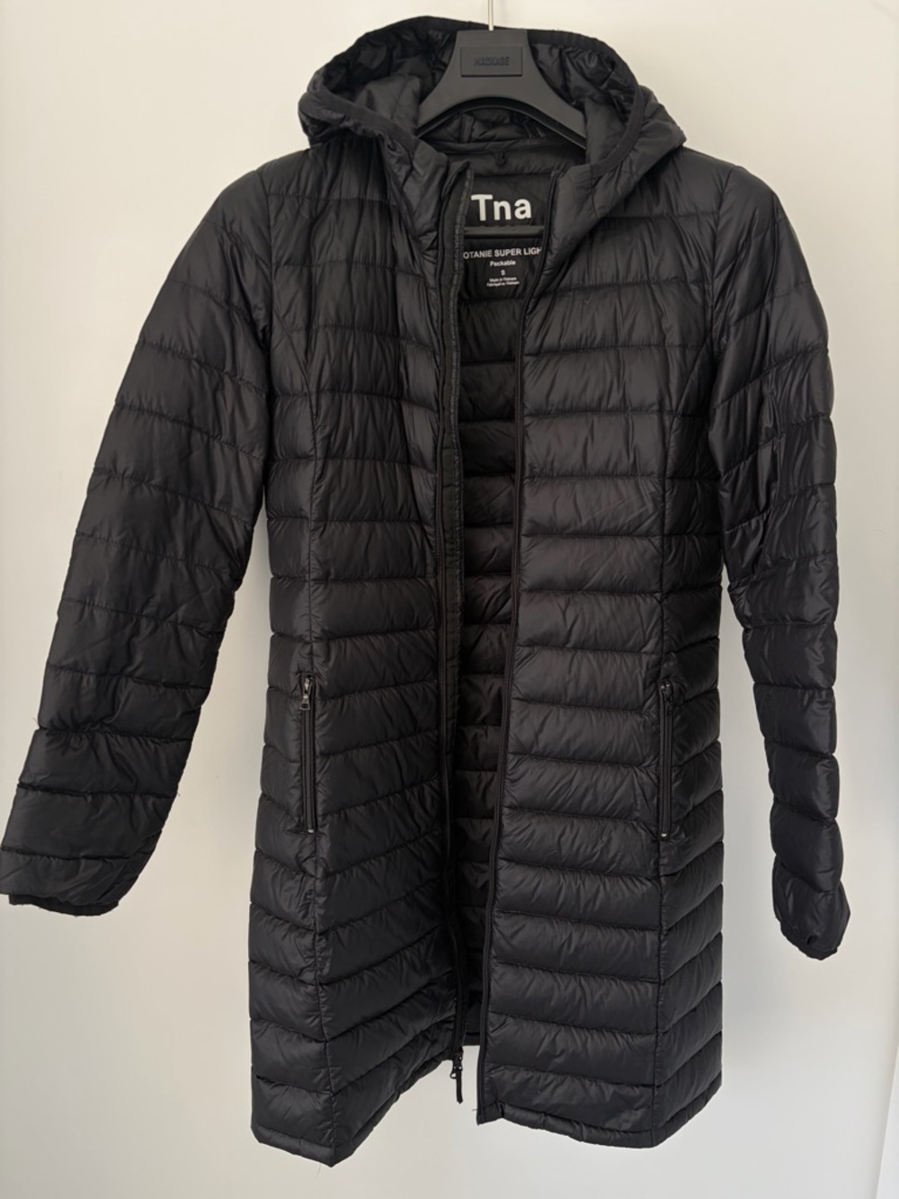 TNA Black Quilted Packable Hooded Puffer Jacket